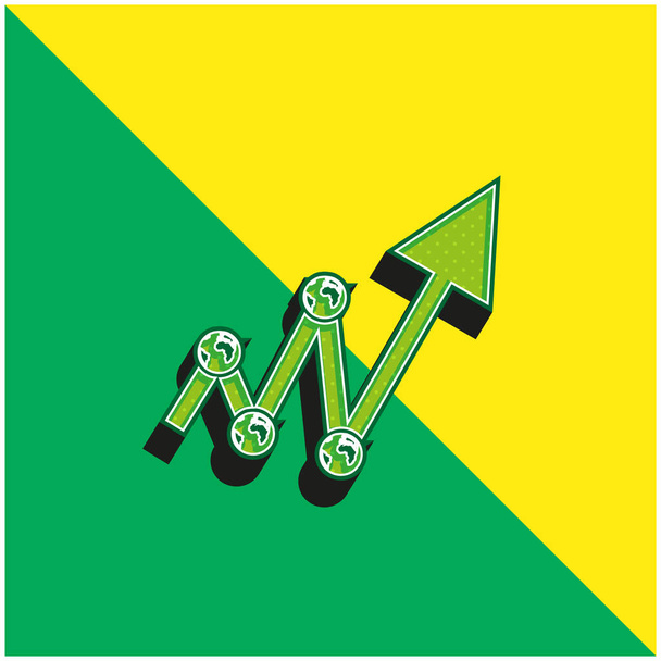 コネクタとラインで構成された矢印緑と黄色の現代的な3Dベクトルアイコンのロゴ - ベクター画像