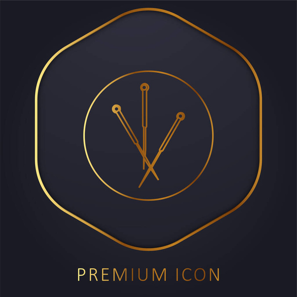 Agulhas de acupuntura em um círculo linha dourada logotipo premium ou ícone - Vetor, Imagem