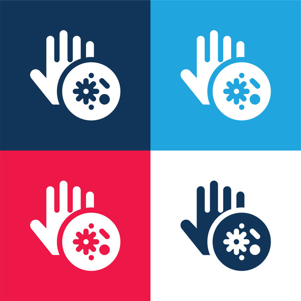 Baktériumok kék és piros négy szín minimális ikon készlet - Vektor, kép