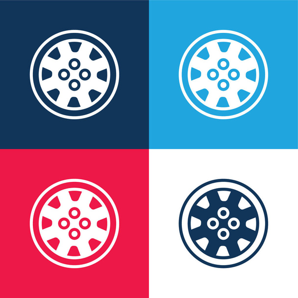 Aleación de la rueda azul y rojo de cuatro colores mínimo icono conjunto - Vector, Imagen