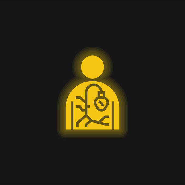 Agiografie žlutá zářící neonová ikona - Vektor, obrázek