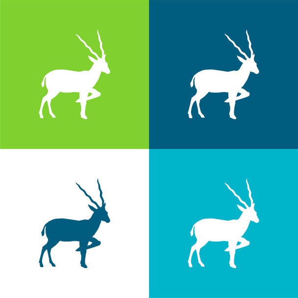 Antelope Silhouette από την πλευρά Προβολή Επίπεδη τεσσάρων χρωμάτων ελάχιστη σύνολο εικονιδίων - Διάνυσμα, εικόνα
