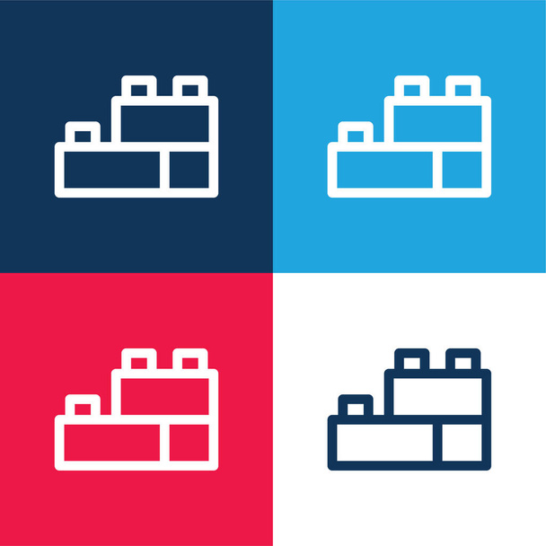 Bloky modré a červené čtyři barvy minimální ikona nastavena - Vektor, obrázek