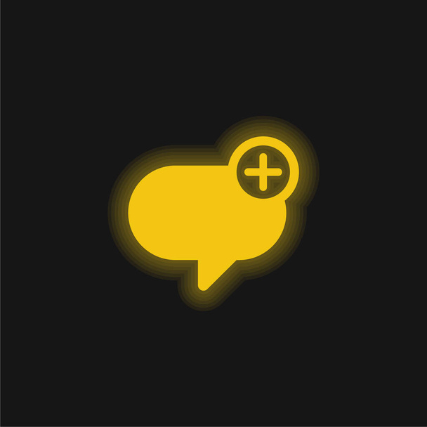 Προσθήκη μηνύματος κίτρινο λαμπερό εικονίδιο νέον - Διάνυσμα, εικόνα