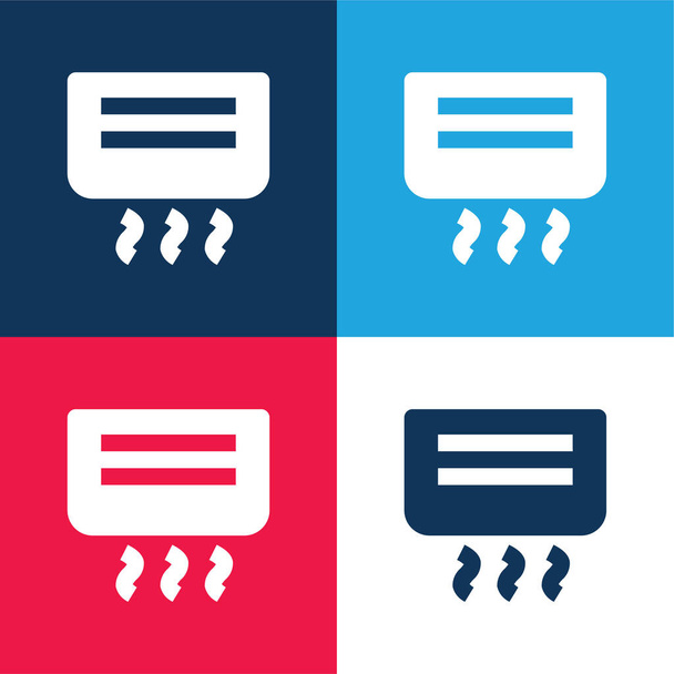 Climatiseur bleu et rouge quatre couleurs minimum icône ensemble - Vecteur, image