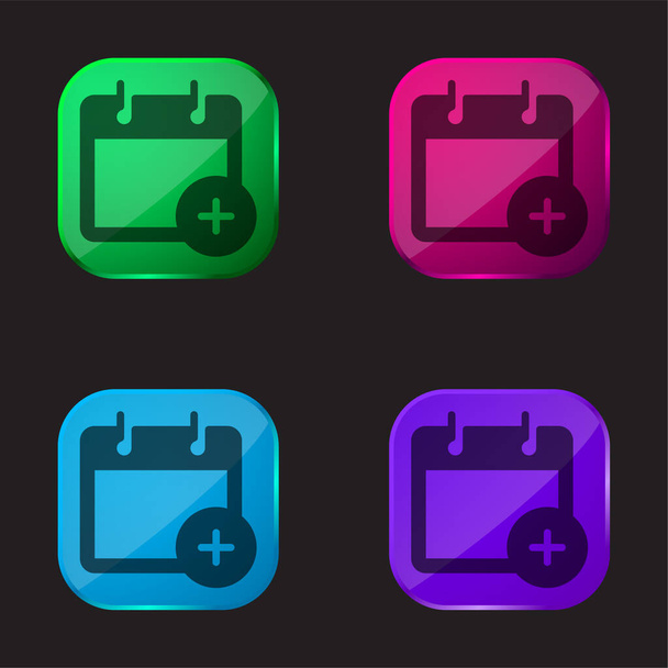 Add Event four color glass button icon - Vector, Image