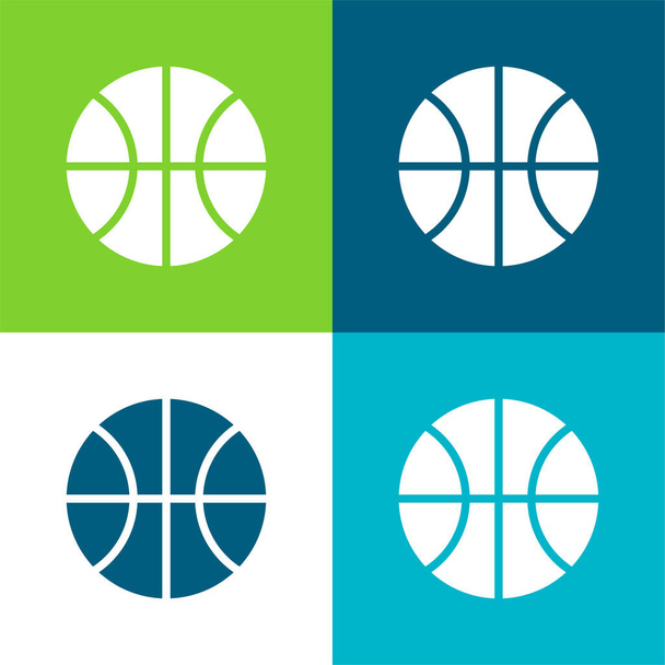 Jeu de basket-ball Ensemble d'icônes minimal plat à quatre couleurs - Vecteur, image
