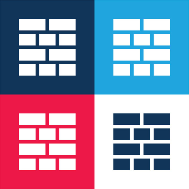 Diseño de ladrillos azul y rojo conjunto de iconos mínimo de cuatro colores - Vector, imagen