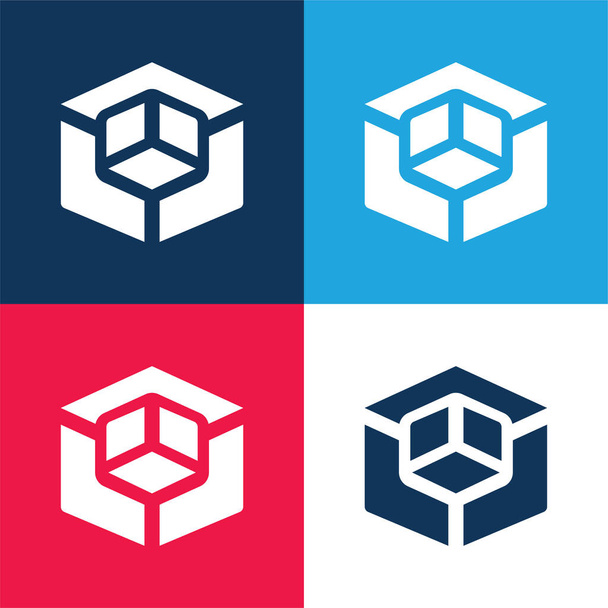 3d Modellazione blu e rosso set di icone minime a quattro colori - Vettoriali, immagini