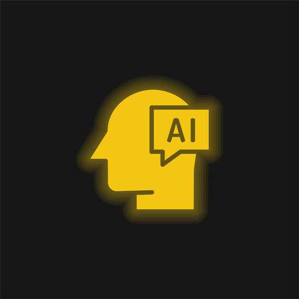 AI žlutá zářící neonová ikona - Vektor, obrázek
