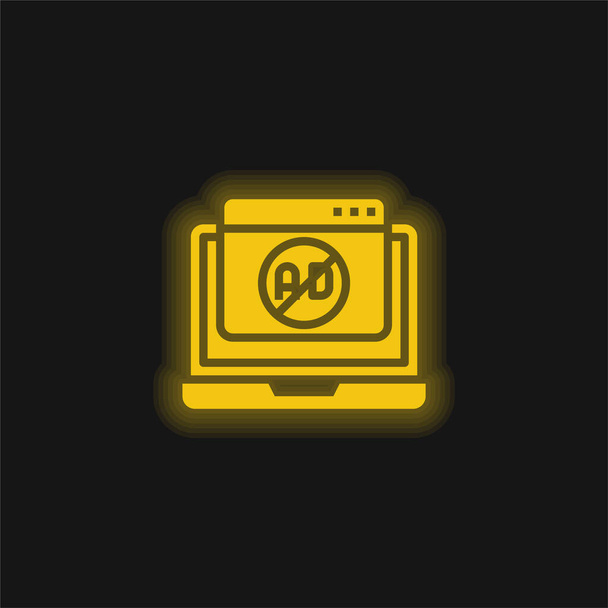 Werbeblocker gelb leuchtendes Neon-Symbol - Vektor, Bild