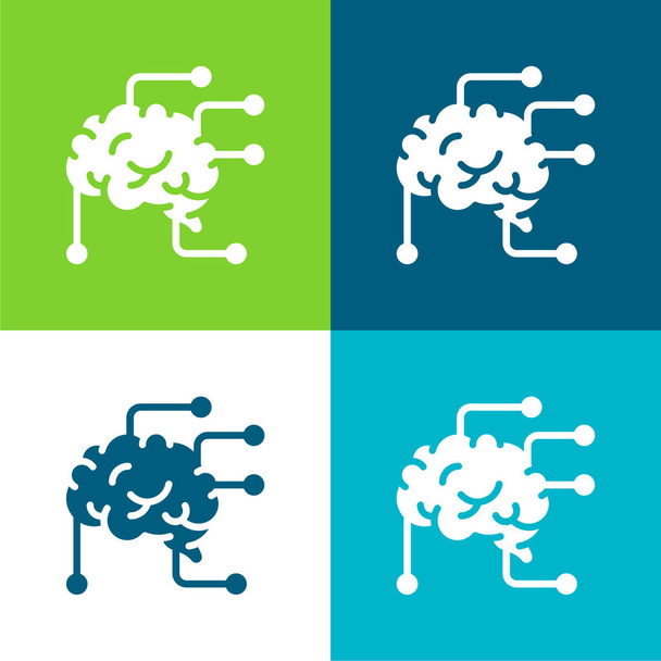 Cerebro Plano de cuatro colores icono mínimo conjunto - Vector, Imagen