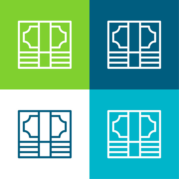 Facturas Pila Plana de cuatro colores mínimo icono conjunto - Vector, Imagen