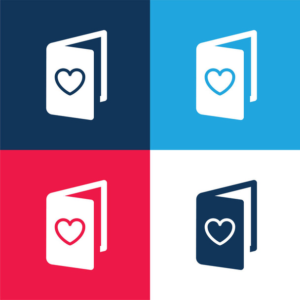 Set di icone minimali a quattro colori blu e rosso per biglietti di compleanno - Vettoriali, immagini