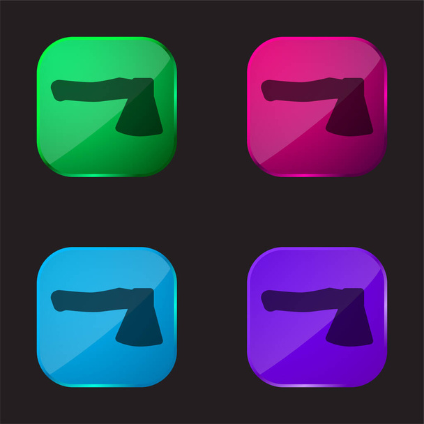 Ax icône de bouton en verre quatre couleurs - Vecteur, image