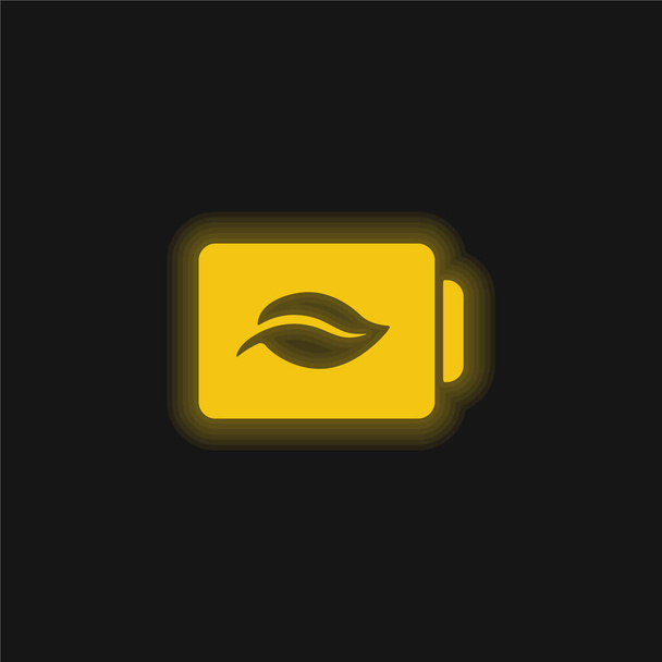 Battery Status Symbol With A Leaf yellow glowing neon icon - Vector, Image