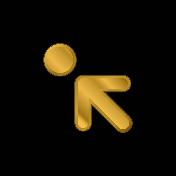 Pfeil zeigt nach links oben zu einem Kreis vergoldetes metallisches Symbol oder Logo-Vektor - Vektor, Bild