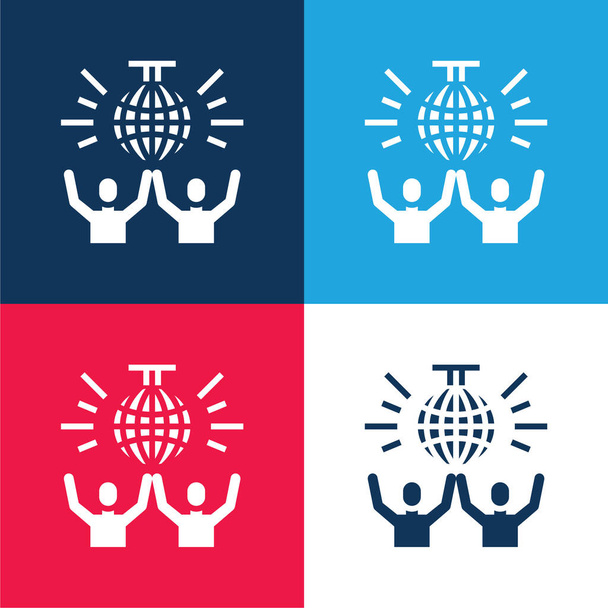 Narozeniny a párty modrá a červená čtyři barvy minimální ikona nastavena - Vektor, obrázek