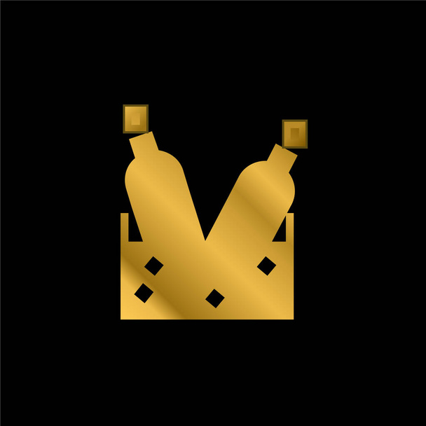 Garrafas com cubos de gelo banhado a ouro ícone metálico ou vetor logotipo - Vetor, Imagem