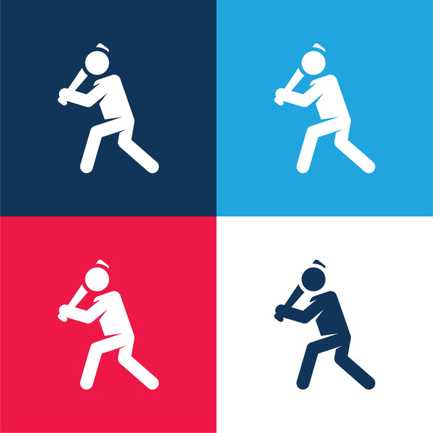 Бейсболист синий и красный четыре цвета минимальный набор значков - Вектор,изображение