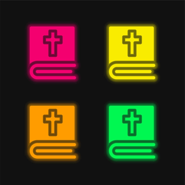 Bible four color glowing neon vector icon - Vector, Image