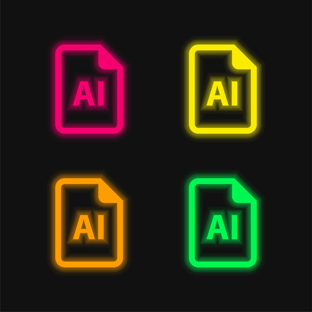 AI Archivo de cuatro colores brillante icono de vectores de neón - Vector, imagen