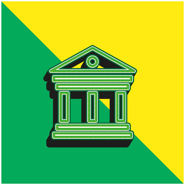 Antiek Elegant gebouw met zuilen Groen en geel modern 3D vector icoon logo - Vector, afbeelding