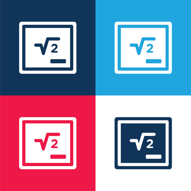 Pizarra Con Símbolo matemático azul y rojo conjunto de iconos mínimo de cuatro colores - Vector, imagen