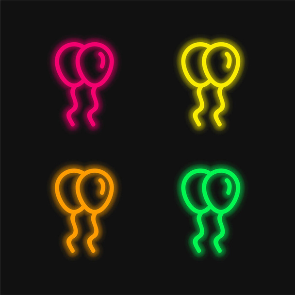 Luftballons Paar vier Farben leuchtenden Neon-Vektor-Symbol - Vektor, Bild