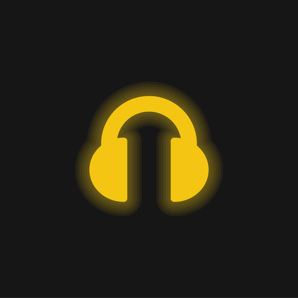 Μαύρο Ακουστικά κίτρινο λαμπερό νέον εικονίδιο - Διάνυσμα, εικόνα