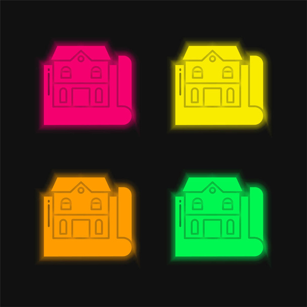 Σχέδιο τεσσάρων χρωμάτων λαμπερό εικονίδιο διάνυσμα νέον - Διάνυσμα, εικόνα