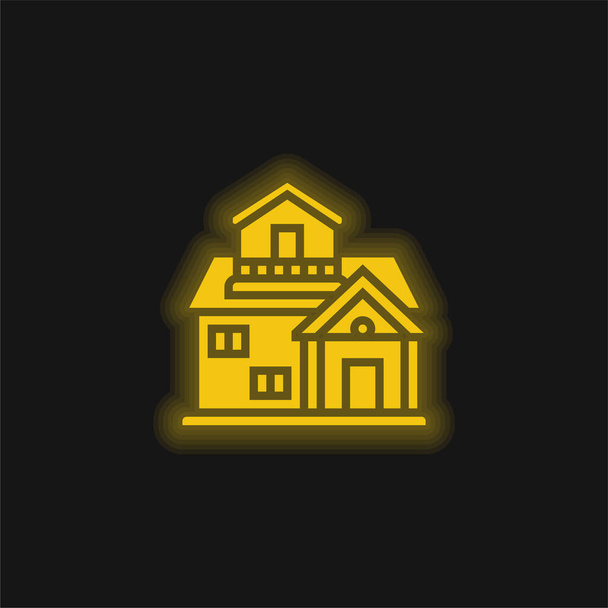 Arkkitehtuuri keltainen hehkuva neon kuvake - Vektori, kuva