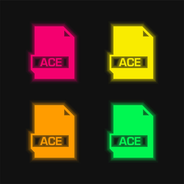 エース4色輝くネオンベクトルアイコン - ベクター画像
