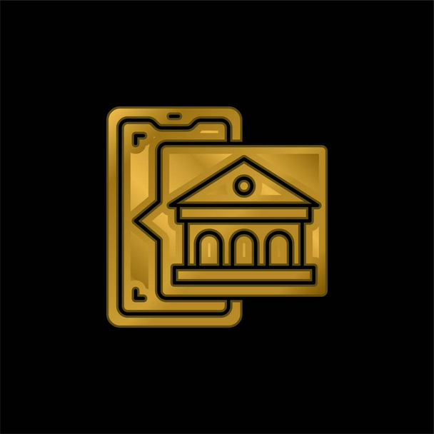 Bank gold plated metalic icon or logo vector - Vector, Image