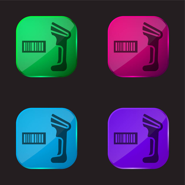 Barcode Scanner four color glass button icon - Vector, Image