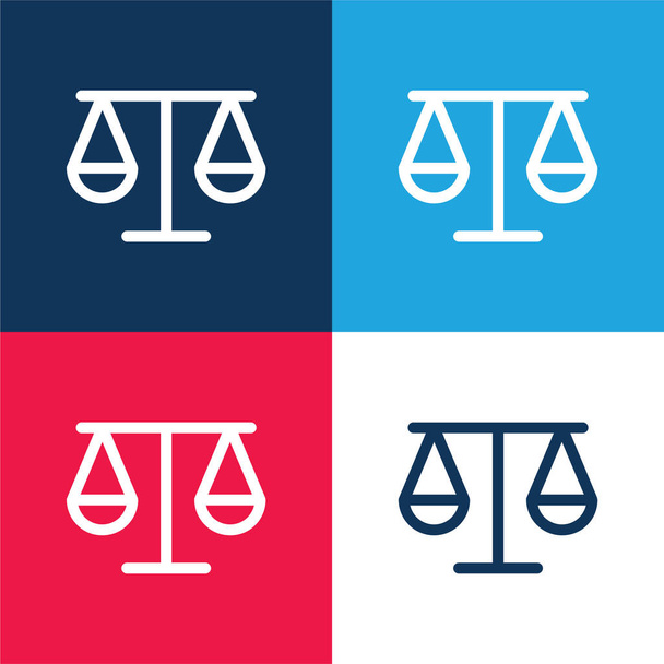 Balanceamento Escala Esboço azul e vermelho quatro cores conjunto de ícones mínimos - Vetor, Imagem