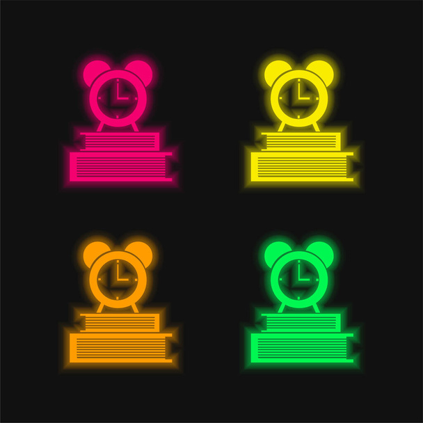 Книги і годинник з нагадуванням чотири кольори, що світяться неоном Векторна піктограма
 - Вектор, зображення