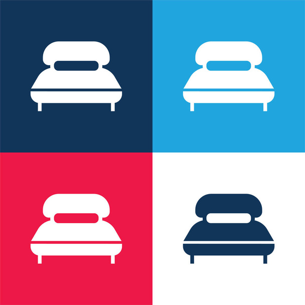 Big Bed With Long Pillow blue and red four color minimal icon set - Vector, Image