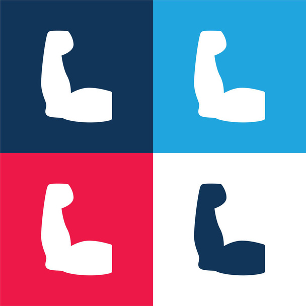Biceps modrá a červená čtyři barvy minimální ikona nastavena - Vektor, obrázek