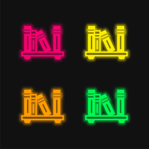 Półka na książki cztery kolory świecące neon wektor ikona - Wektor, obraz