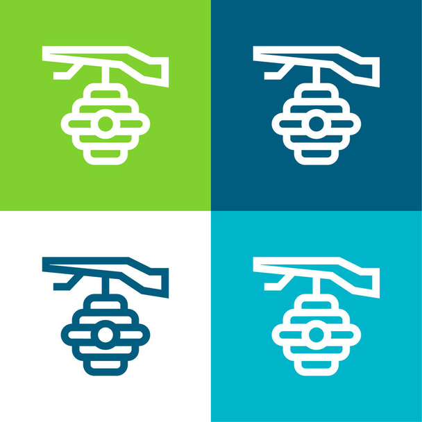 Ruche Ensemble d'icônes minimal plat quatre couleurs - Vecteur, image