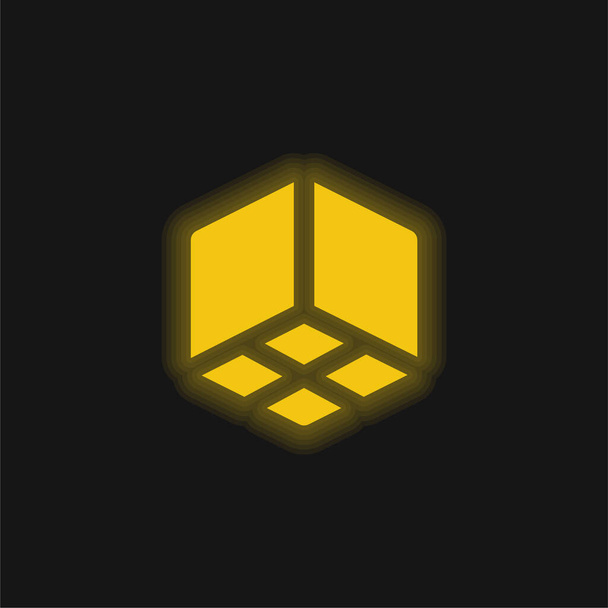 Ícone de néon brilhante amarelo cubo 3D - Vetor, Imagem