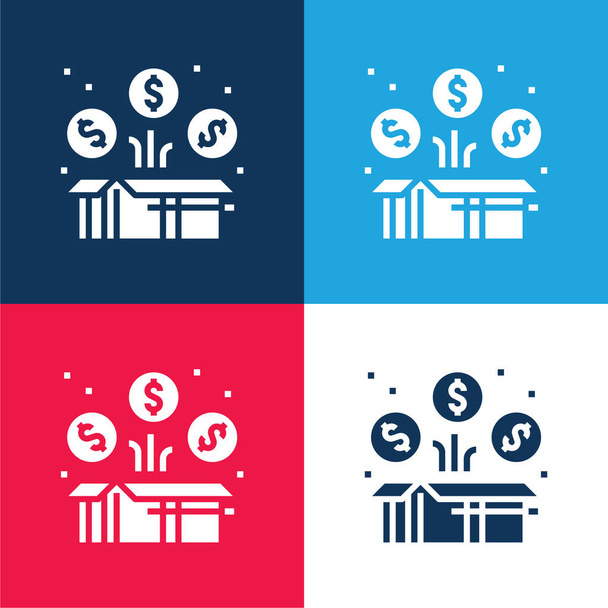 Bônus azul e vermelho conjunto de ícones mínimos de quatro cores - Vetor, Imagem