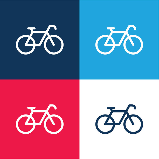 Bicicleta Frente derecho azul y rojo de cuatro colores mínimo icono conjunto - Vector, Imagen