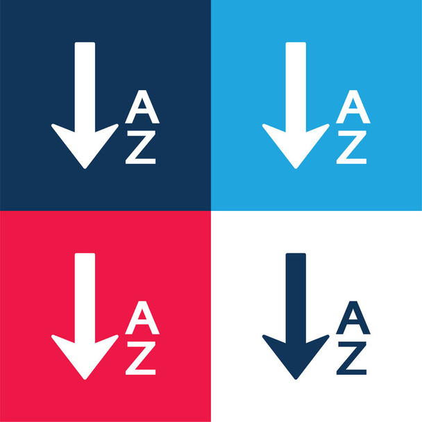 Alphabetical Order blue and red four color minimal icon set - Vector, Image