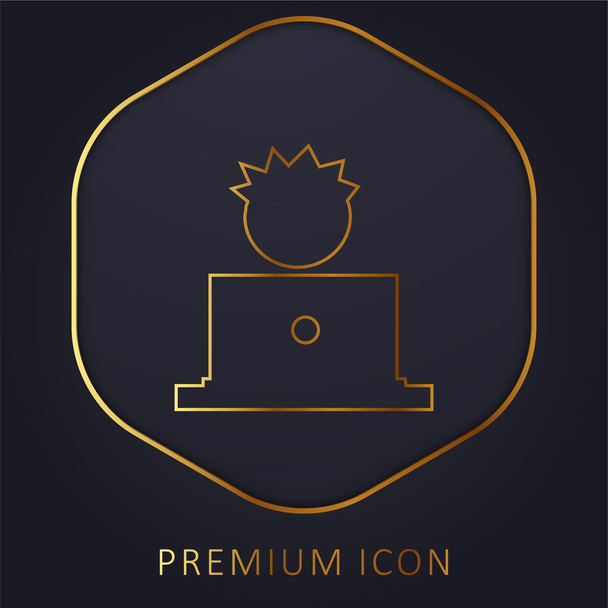 Boy And Computer gouden lijn premium logo of pictogram - Vector, afbeelding