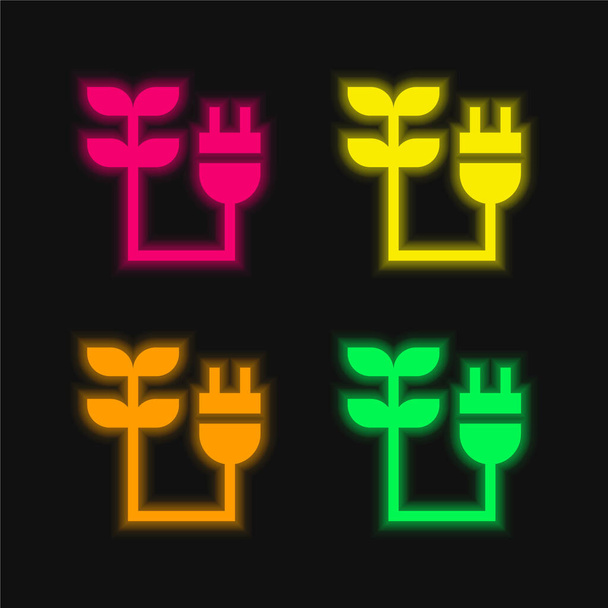 Βιοενέργεια τεσσάρων χρωμάτων λαμπερό εικονίδιο διάνυσμα νέον - Διάνυσμα, εικόνα