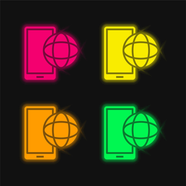 Aplicación de cuatro colores brillante icono de vectores de neón - Vector, imagen
