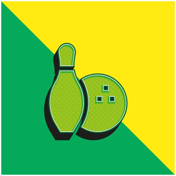 Bowling Verde e amarelo moderno logotipo vetor 3d ícone - Vetor, Imagem