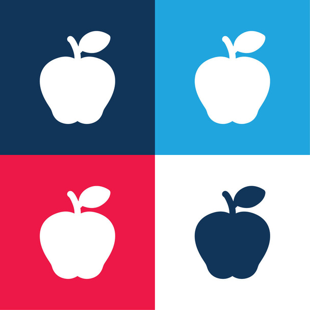 アップルと葉の青と赤の4色の最小アイコンセット - ベクター画像
